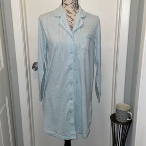 White Orchid lg sleeve button down night shirt with chest pocket SZ S - stripe